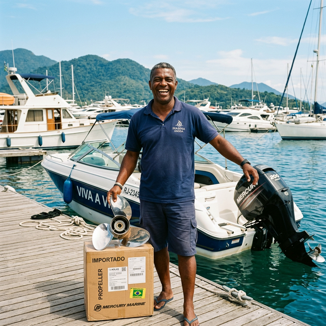 Cliente com lancha e peça náutica importada