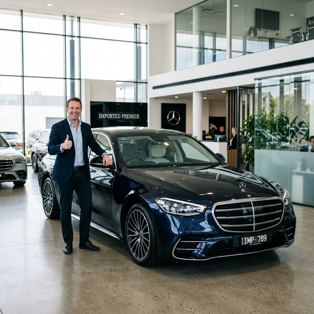 Cliente satisfeito com carro de luxo